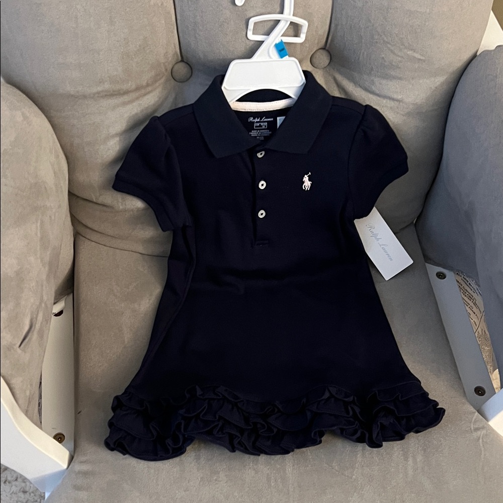 Ralph Lauren Midnight Blue Polo Dress with Ruffle Detail